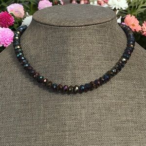 2028 black iridescent glass bead necklace